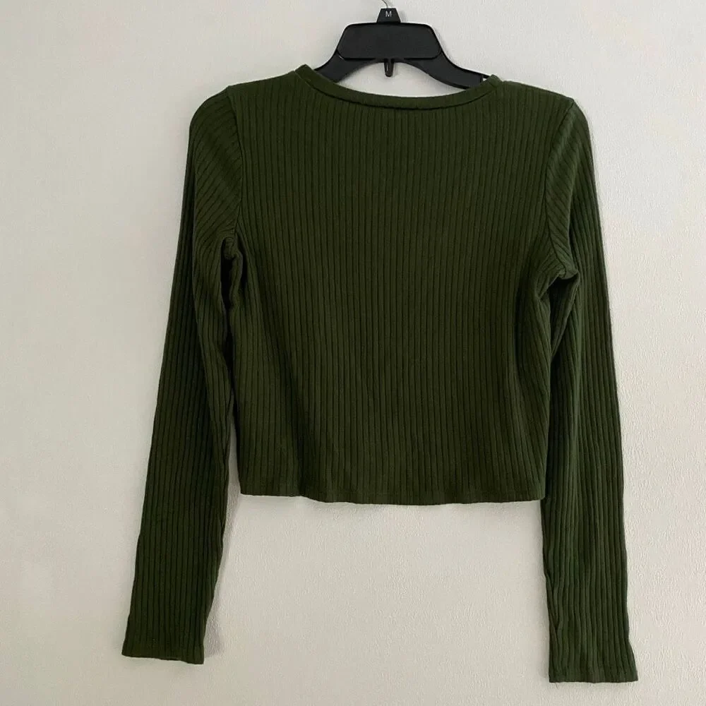 Reformation Green Ribbed Long Sleeve Crop Top Size M Minimalist Y2K